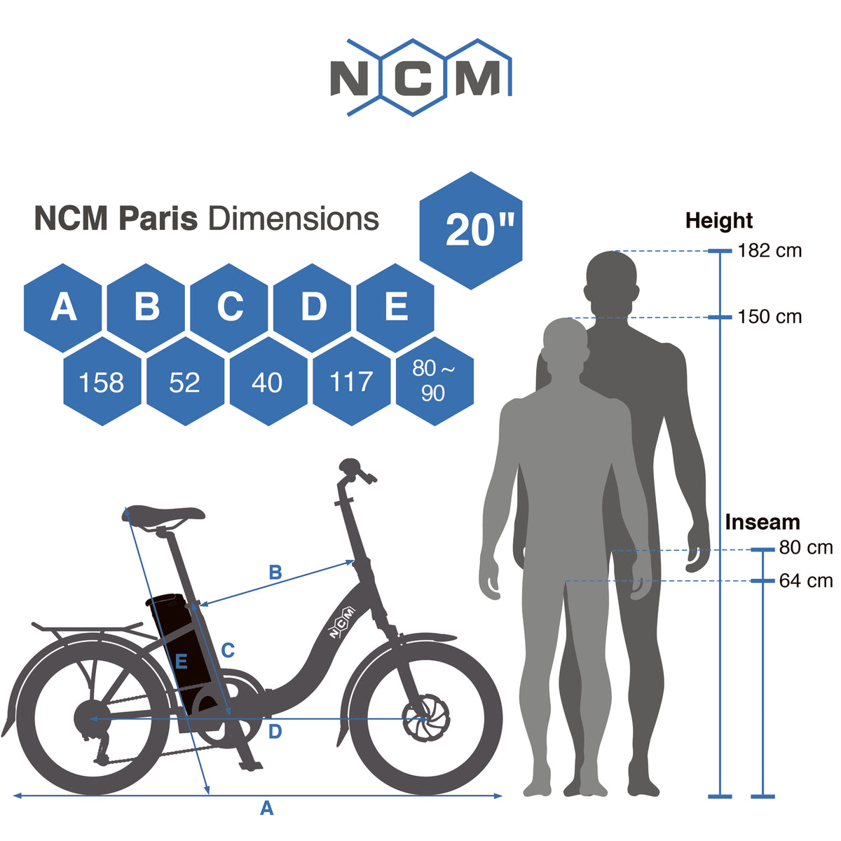 NCM Paris Folding E-Bike, 250W, 36V 15Ah 540Wh Battery