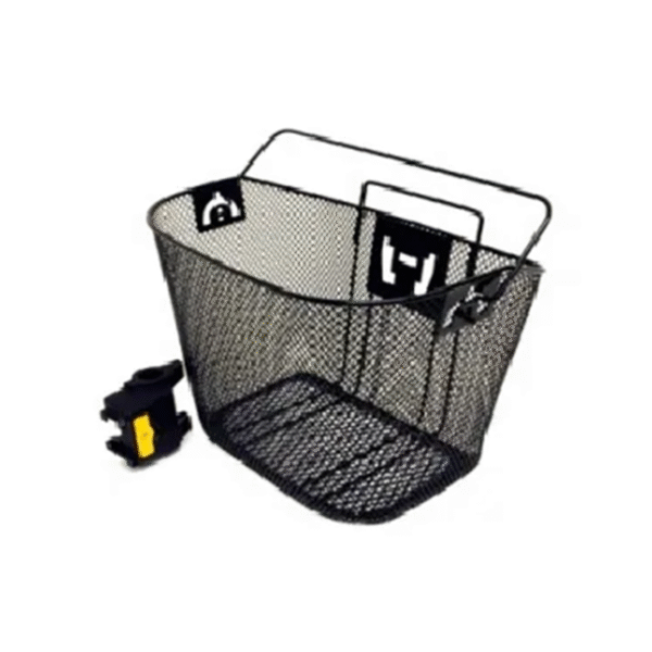 BASKET - Front, Mesh, With Fixed Angle Q/R Bracket, Black, 25cm x 34cm x 25cm