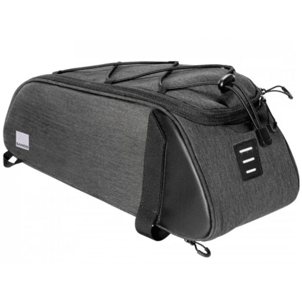 SAHOO Rack Top Bag, 8L, Main pocket, 2 side zippered pockets, water bottle pocket, L39/W15/H17cm ,velcro attach, Black, 600D Nylon